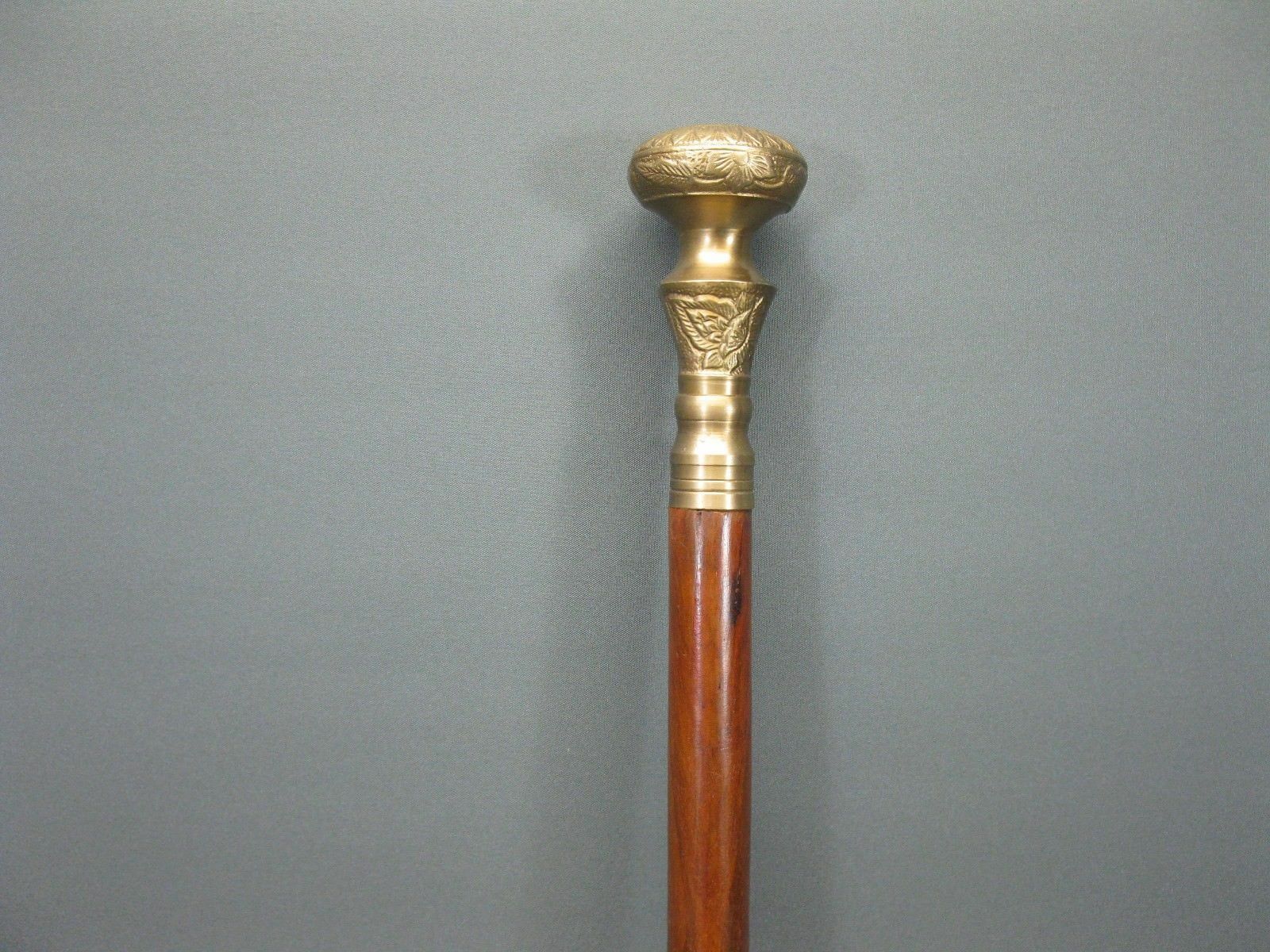 Nautical Walking Stick Solid Brass Knob Compass Head Handle Wooden